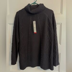 NWT Talbots Black 100% Cashmere Cabled Turtleneck Sweater, 1X
